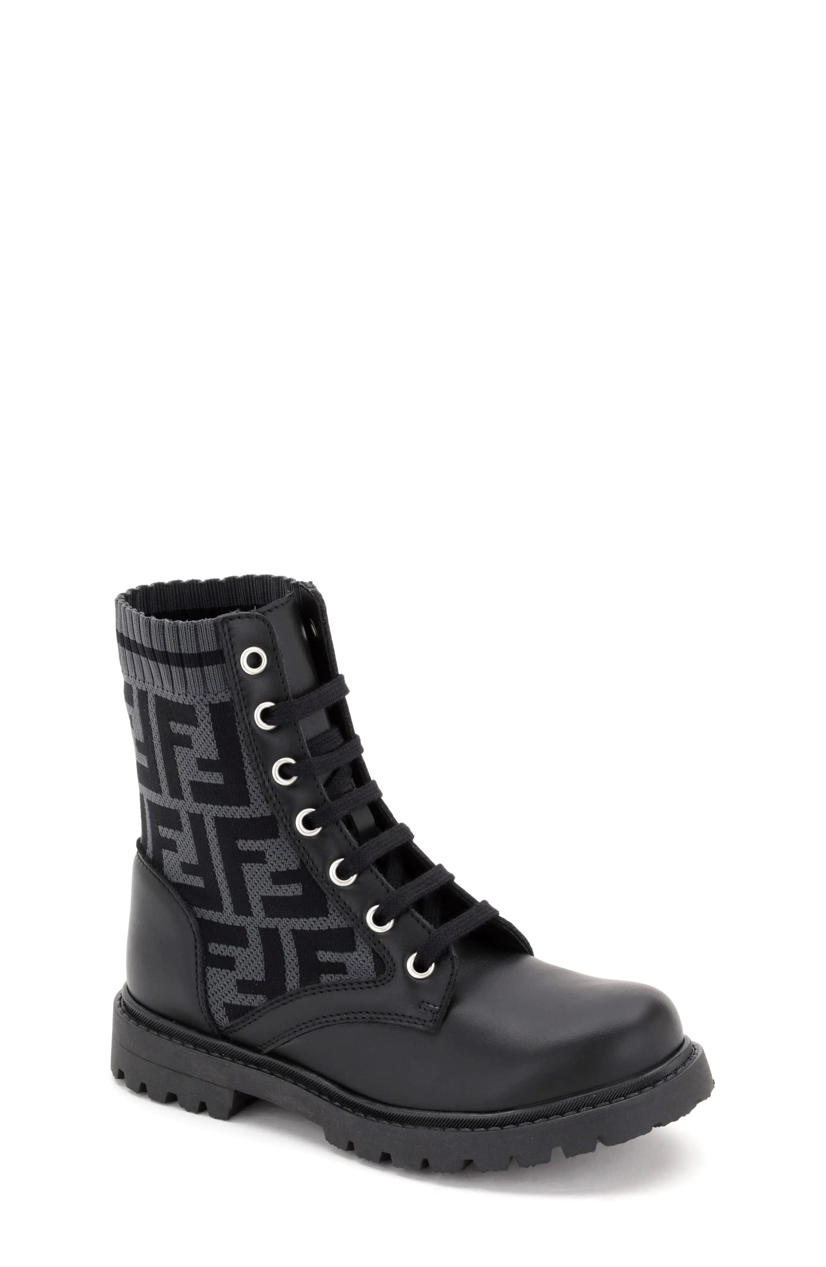 Fendi Kid's Double-F Logo Combat Boot, Size 11Us in Grey at Nordstrom | Nordstrom