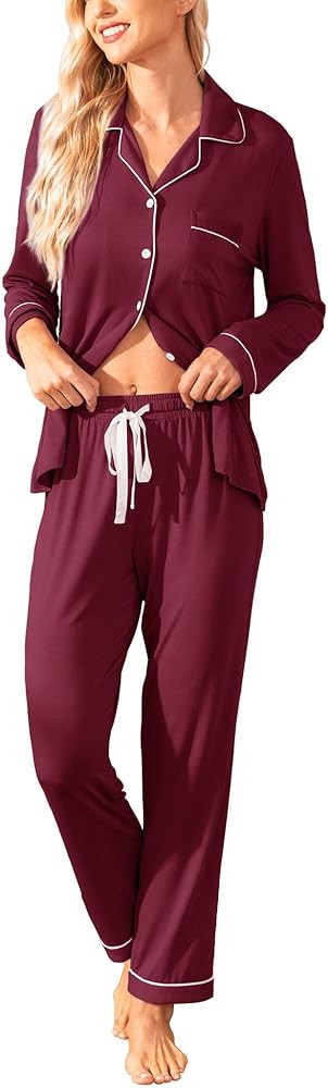 Samring Pajamas Women's Long Sleeve Sleepwear Button Down Pj Sets Soft Loungewear Pajama Set for ... | Amazon (US)