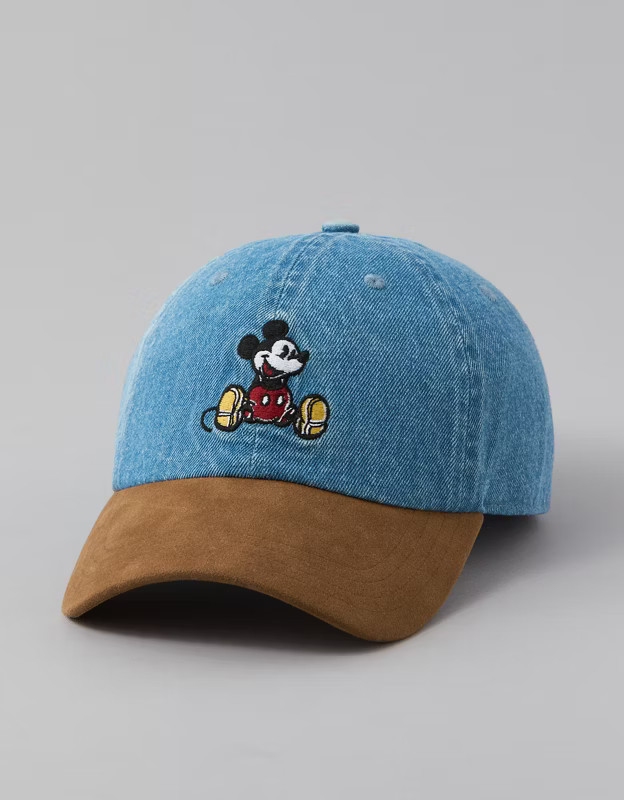 AE Mickey Mouse Denim Suede Baseball Hat | American Eagle Outfitters (US & CA)