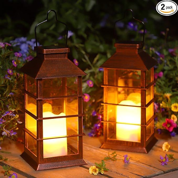 2 Pack Solar Lantern, Ulmisfee Outdoor Garden Hanging Lantern-Waterproof LED Decorative Plastic F... | Amazon (US)