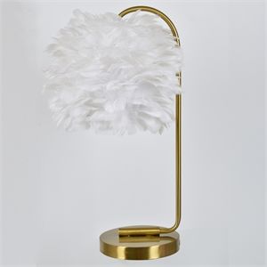 Evolution Metal Task Lamp with White Faux Feather Shade in Gold | Homesquare