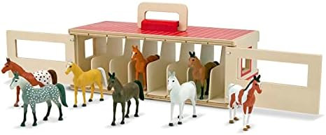 Melissa & Doug Take-Along Show-Horse Stable Play Set– Pretend Play Wooden Barn Toy with 8 Horse... | Amazon (US)