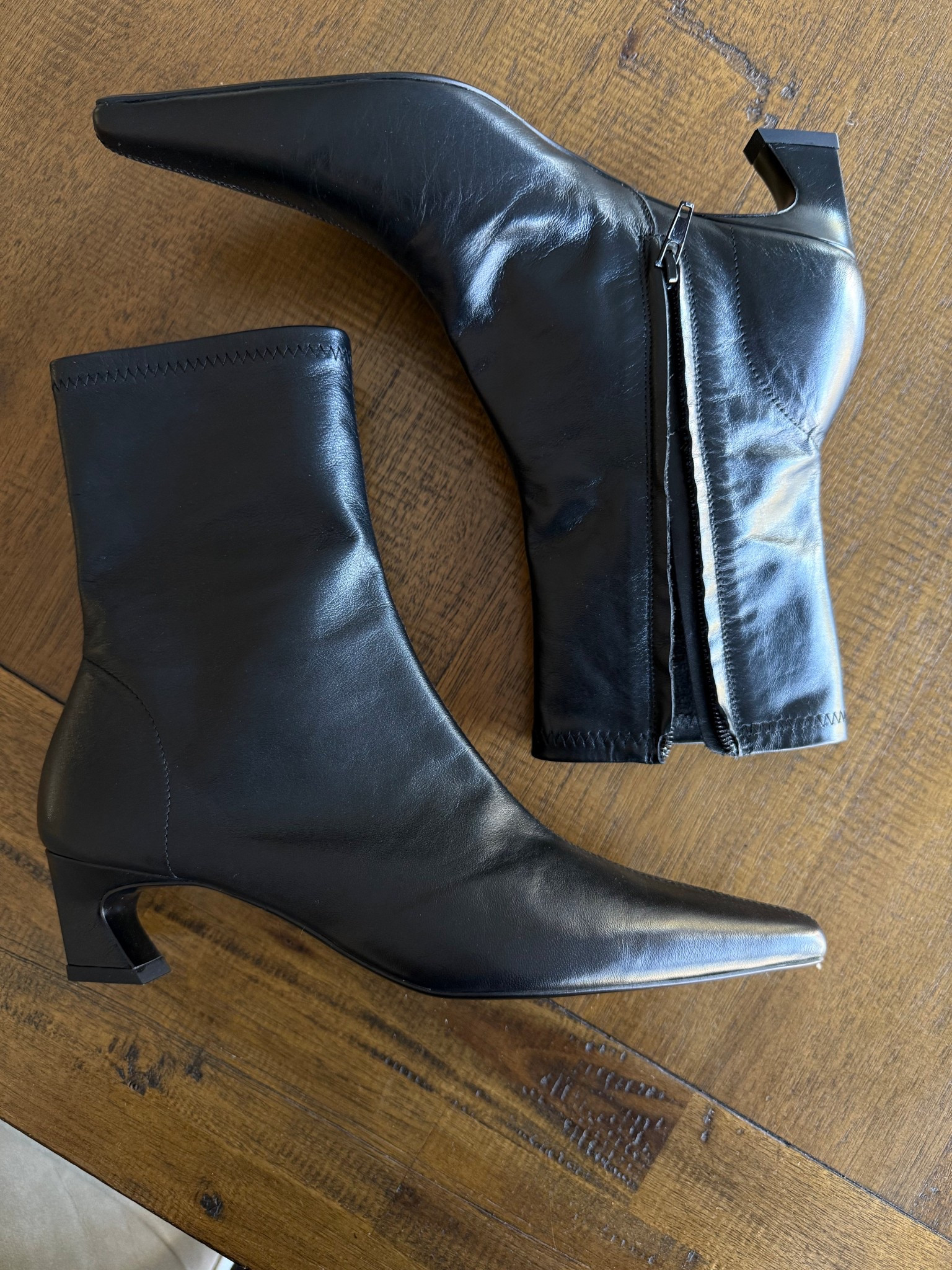 Black kitten heel booties.  Size down 1/2 a size. 

#LTKootd #LTKOver40 #LTKmomlife