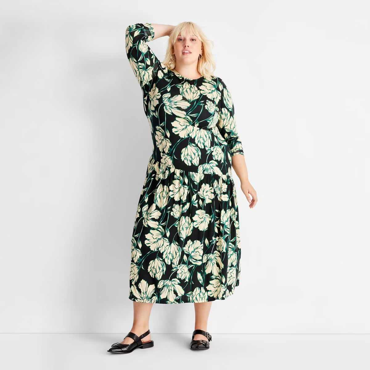 Women's Long Sleeve Drop Waist Ankle Dress - Future Collective Floral | Target