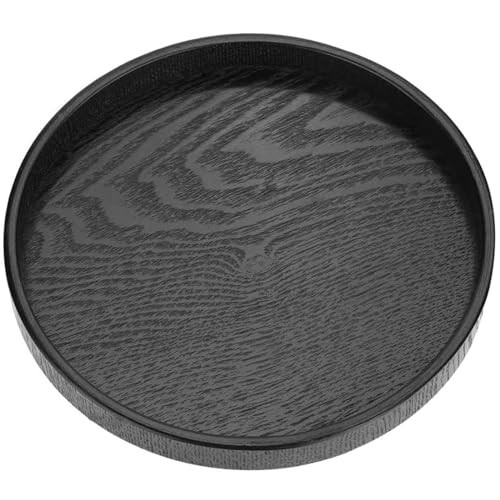 Round Wood Serving Tray, Solid Wooden Decorative Tray Non-Slip Tea Coffee Table Tray Snack Plate Food Meals Serving Tray with Raised Edges for Home Decor Kitchen Restaurant (9.5inch, Black) | Amazon (US)