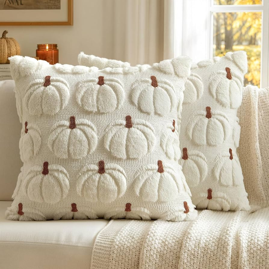 MIULEE Fall Pumpkin Pillow Covers Fall Decor Cream White Brown Stem 18x18 | Amazon (US)