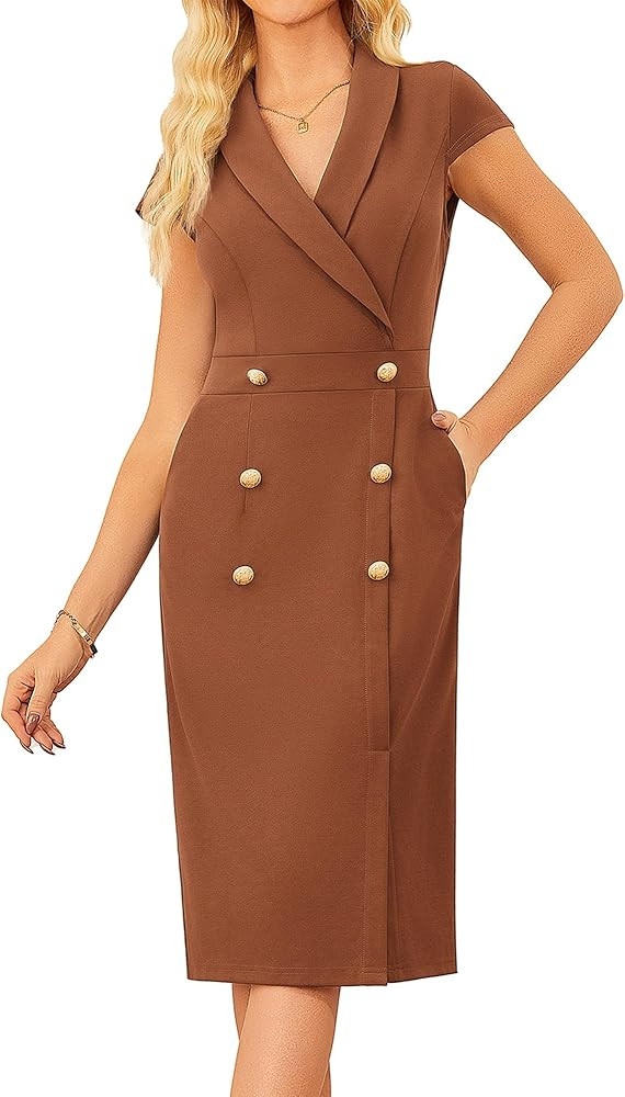 GRACE KARIN Women Work Bodycon Dresses 2025,Business Office Midi Cap Sleeve Button Pencil Formal ... | Amazon (US)