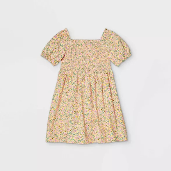 Girls' Smocked Woven Puff Sleeve Dress - Cat & Jack™ Yellow | Target