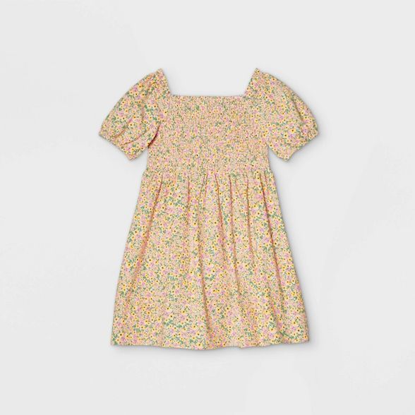 Girls' Smocked Woven Puff Sleeve Dress - Cat & Jack™ Yellow | Target