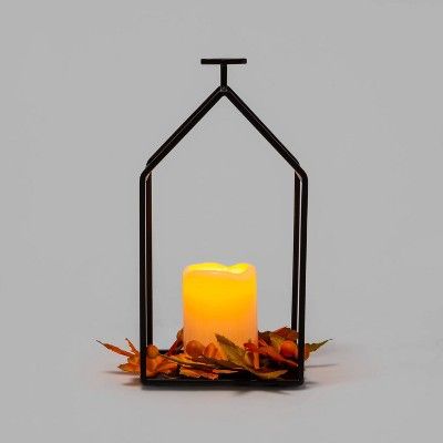 Harvest Lantern Candle with Orange Leaves Decorative Sculpture - Hyde &#38; EEK! Boutique&#8482; | Target