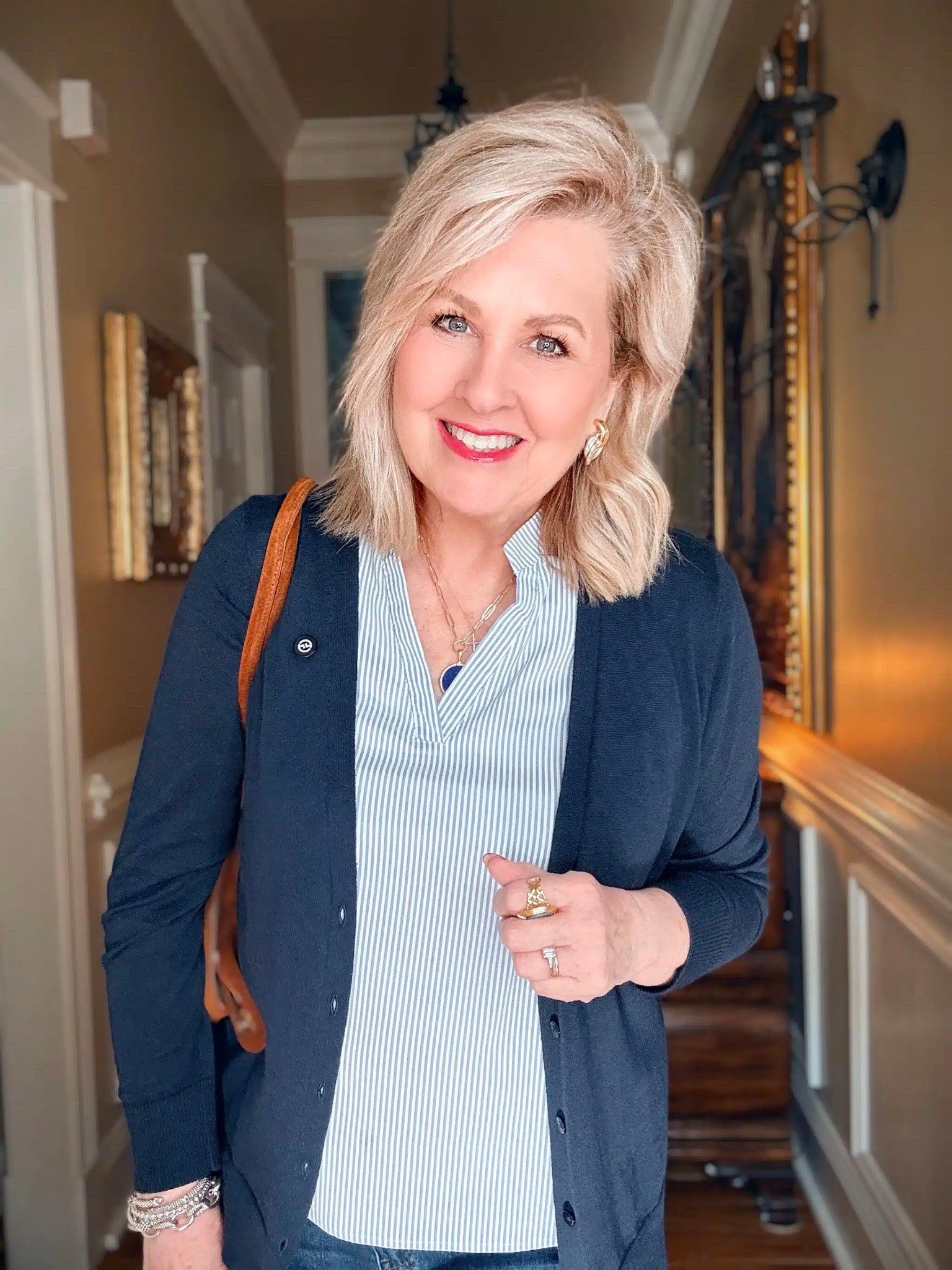Today’s blog post is all about flattering necklines and this is the first look I shared! This blue striped blouse is a large and so is my navy cardigan. My slim straight jeans from Quince are size 30. 

#LTKWorkwear #LTKOver40 #LTKootd