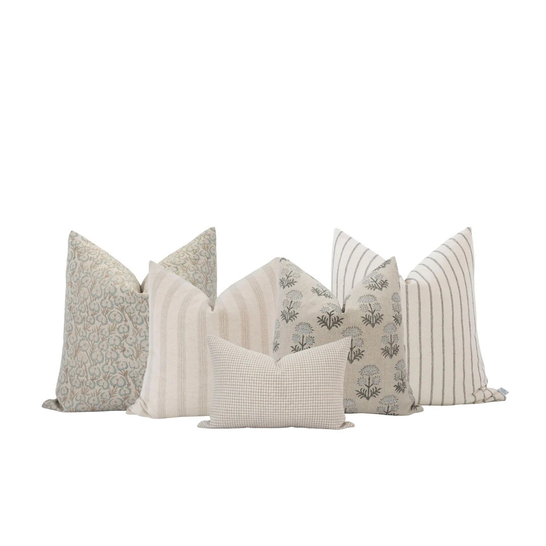 Neutral Pillow Cover Combo Designer Linen Pillow Cover Set Gray Pillow Combo Light Neutral Pillow... | Etsy (US)