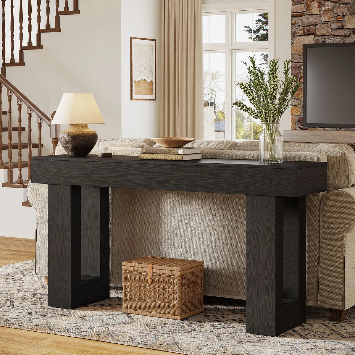 63" Farmhouse Console Table, Natural Wooden Sofa Table Rectangular Accent Console For Entryway, H... | Wayfair North America