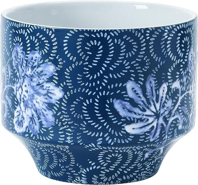 Stoneware Planter with Floral Pattern Blue White (Holds 4" Pot) | Amazon (US)