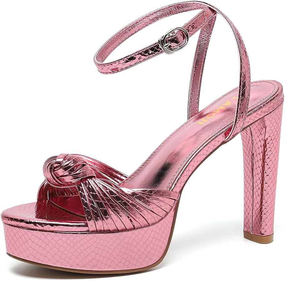 Amoji Women's 4 Inch Platform Heels With Ankle Strap - Chunky Dressy Sandals for Women FZ319 | Amazon (US)