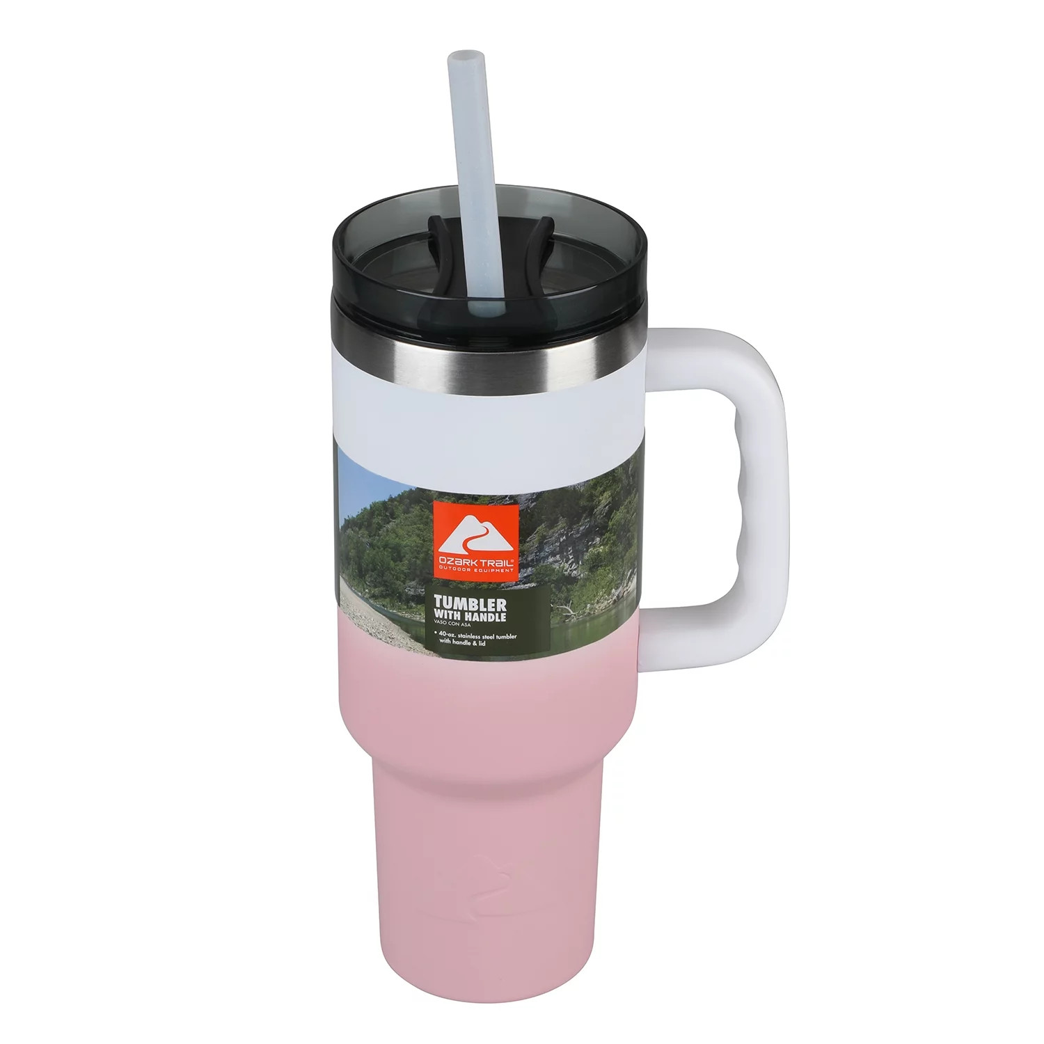 Ozark Trail 40 oz Vacuum Insulated Stainless Steel Tumbler Pink & White | Walmart (US)