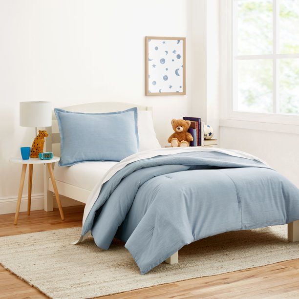 Gap Home Kids Washed Denim Organic Cotton Comforter Set, Twin, Light Blue, 2-Pieces - Walmart.com | Walmart (US)