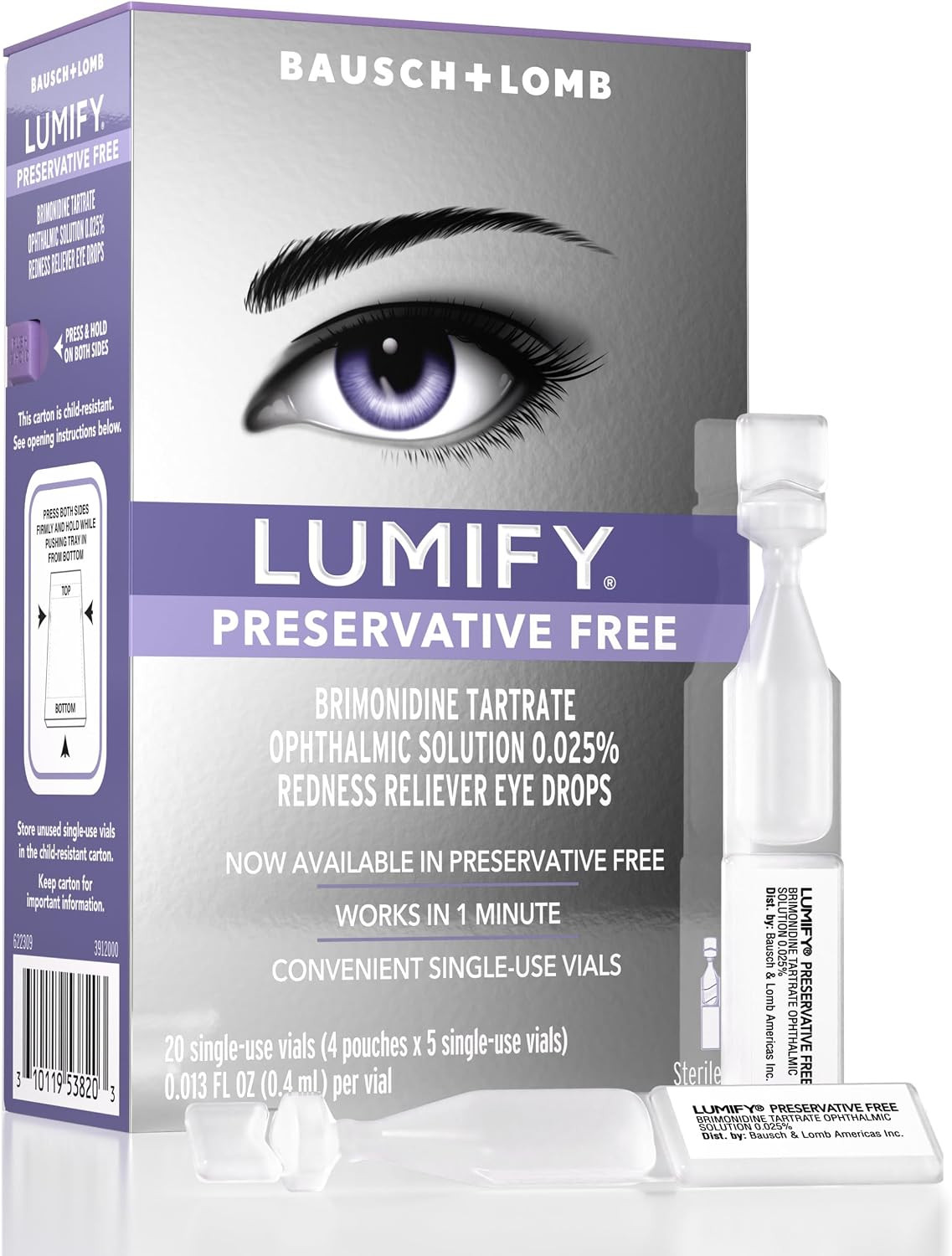 Lumify Preservative Free Eye Drops Redness Relief, Sensitive Eyes, 20 Vials | Amazon (US)