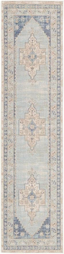 Unique Loom Whitney Collection Area Rug - Geneva (2' x 8' Runner, Sky blue/ Ivory) | Amazon (US)