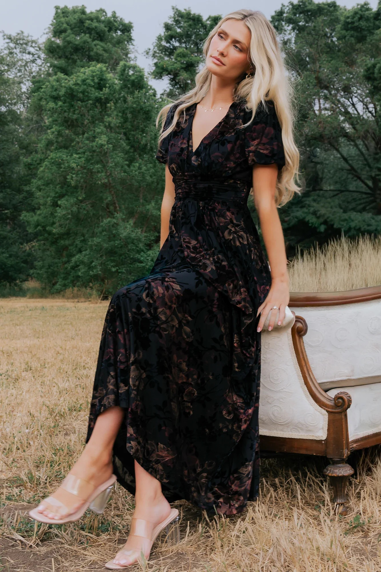 Leslie Velvet Maxi Dress | Black Floral | Baltic Born