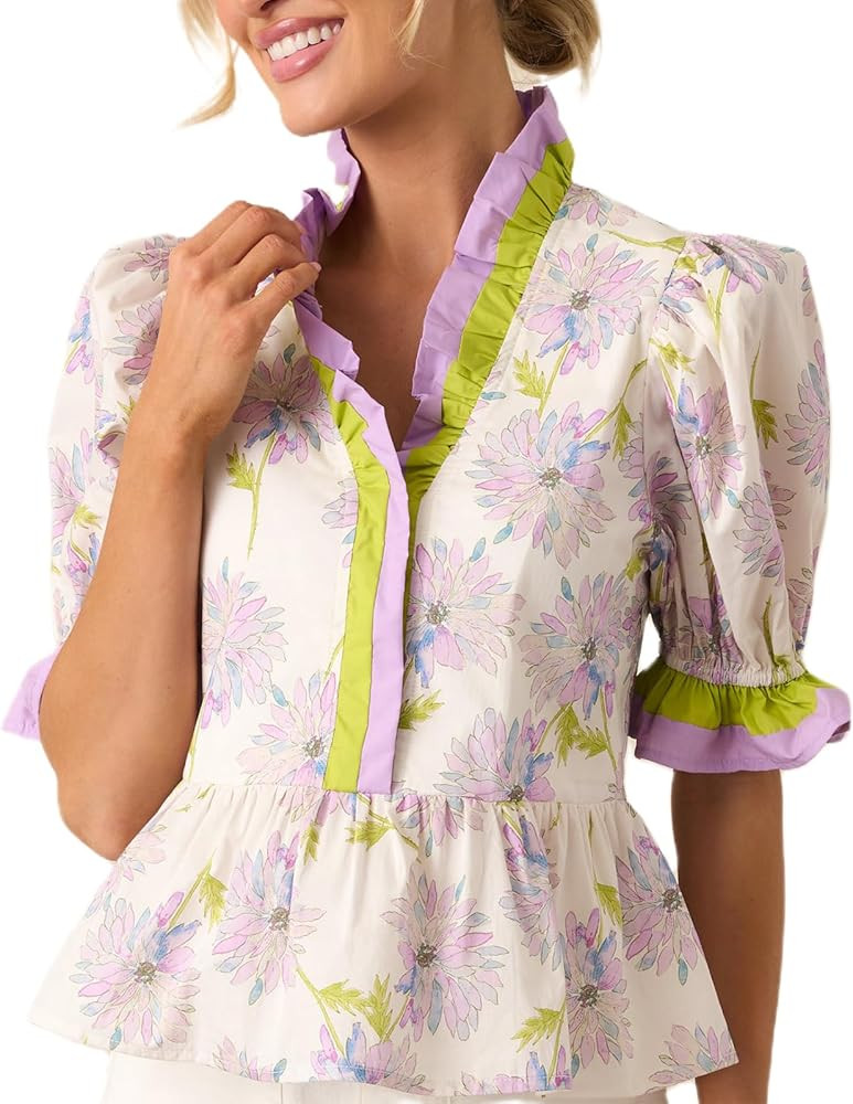 Women Y2k Floral Peplum Blouse Top Boho Front Button Down Ruffle Cap Sleeve Flowy Going Out Babyd... | Amazon (US)