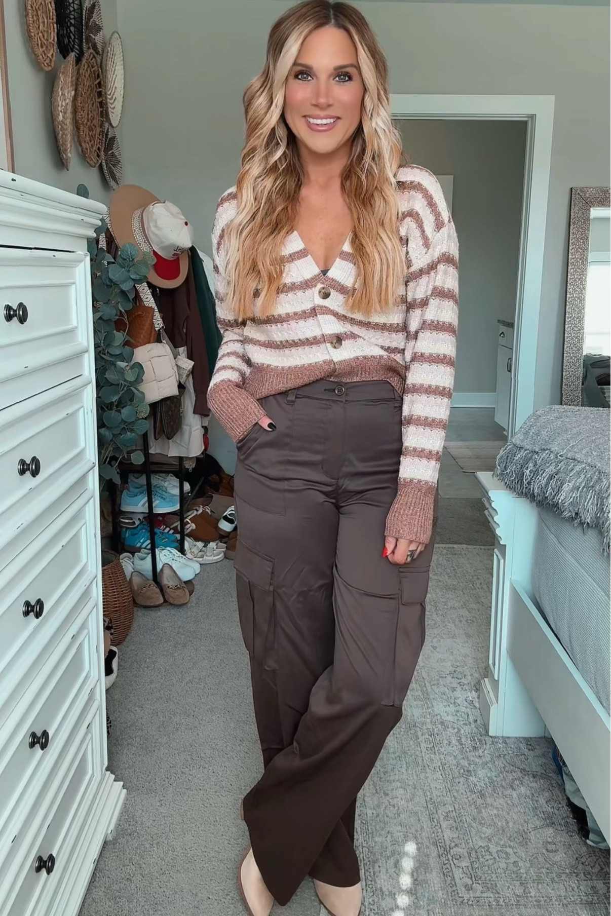 Cardigan + cargo pants for the fall! This affordable, yet stylish, outfit is perfect for fall. You all know how much I love my cargo pants from Walmart and this brown and tan cropped striped cardigan from Walmart is officially part of my capsule this season!

#LTKSeasonal #LTKStyleTip