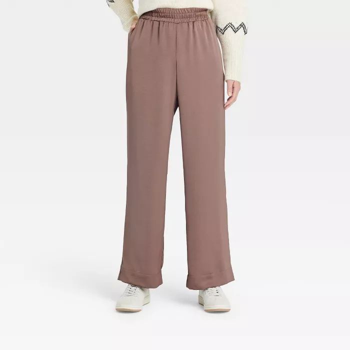 Women's High-Rise Wide Leg Satin Pull-On Pants - A New Day™ | Target