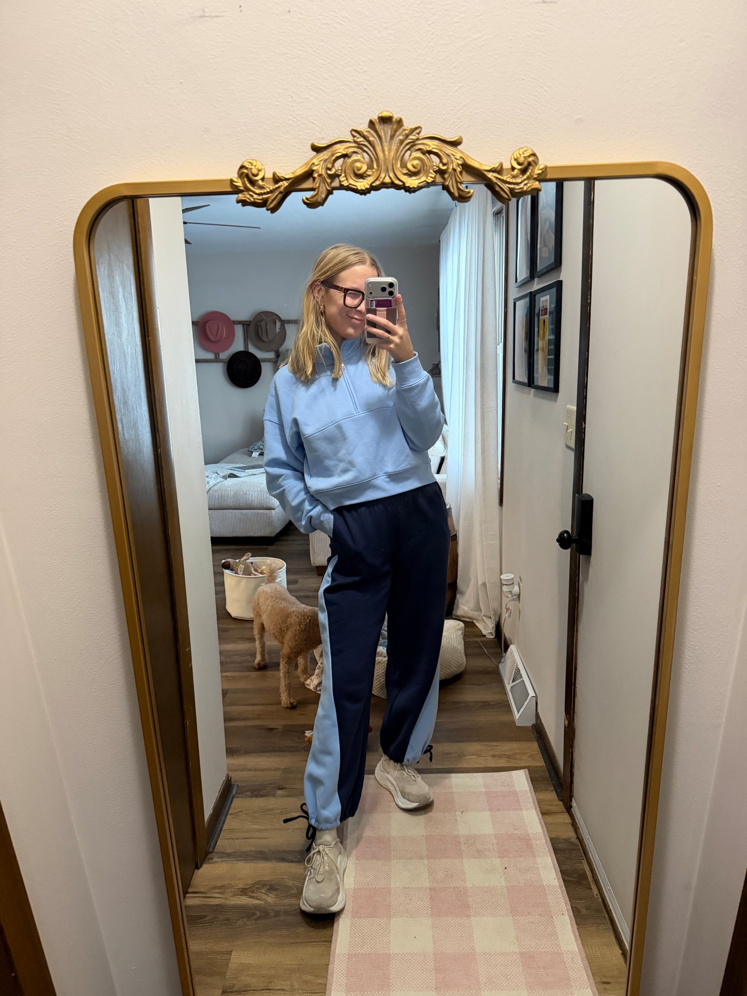 Friday’s comfy wfh fit—02.06.26 🦮💙

Small in sweatpants
Large in half zip sweatshirt (sized up a couple for a more oversized fit)
9 in New Balance running shoes
*socks are from Old Navy :)

outfit of the day, today’s outfit, winter outfits, matching sets, Walmart sets, Walmart sweatpants, Walmart sweatshirt, Walmart fashion, Walmart style, Walmart deals, Black Friday deals, Walmart activewear, half zip sweatshirt, Lululemon dupes, trending at Walmart, hot deals, Cyber Week deals, Cyber week sale

#LTKSaleAlert #LTKActive #LTKootd