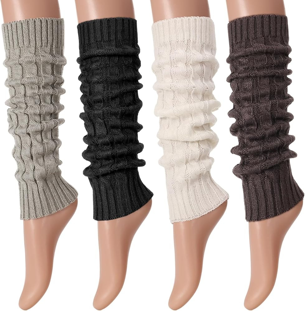 Leg Warmers for Women, Winter Knee High Cable Knit Warm Long Boot Socks for 80s Accessories Party... | Amazon (US)