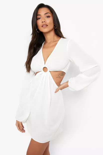 Long Sleeve D Ring Cut Out Mini Dress | Boohoo.com (US & CA)