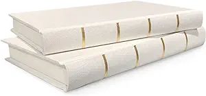 Textured Linen Home Decor Book (Cream with Gold Lines) | Amazon (US)