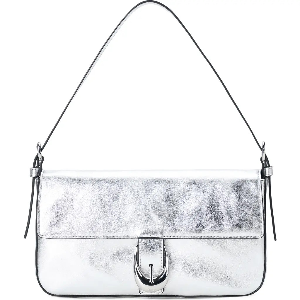STAUD Harlow Leather Shoulder Bag in Silver at Nordstrom | Nordstrom