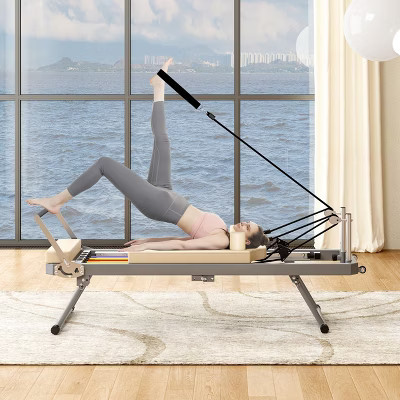 Gulches Foldable Pilates Reformer Machine for Home Gym, 330LBS Capacity with 11 Resistance Levels & High-Density Cushion, Beige for Beginners | Target