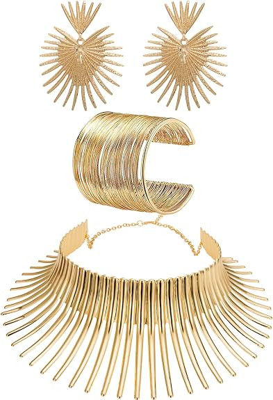 WAINIS African Collar Choker Necklace Earrings Bangle Set for Women Statement Tooth Shape Tribal ... | Amazon (US)