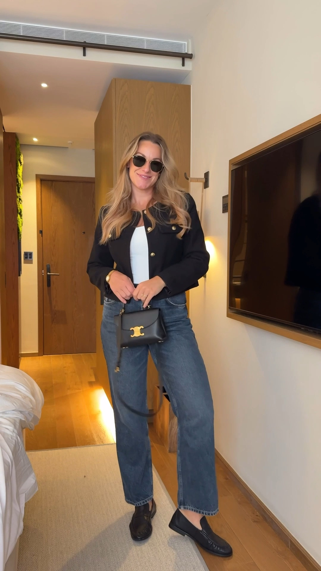 Spring mid-size friendly outfit idea Sara Black jacket, Massimo duty jeans, straight leg jeans, Marks & Spencer’s viral loafers, Prada loafer dupes, black leather loafers, black Celine handbag, black Celine belt, spring outfit, mid-size outfit,

#LTKuk #LTKspring #LTKmidsize