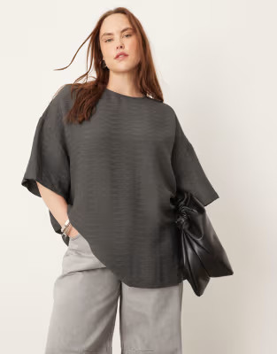ASOS EDITION Curve textured boxy woven t-shirt in charcoal | ASOS (Global)