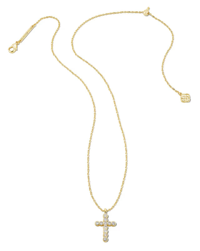 Cross Gold Pendant Necklace in White Crystal | Kendra Scott
