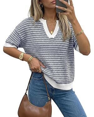 Arach&Cloz Women's Polo Striped Long Sleeve Casual Sweaters Breathable Tops | 100% Cotton, Lightw... | Amazon (US)