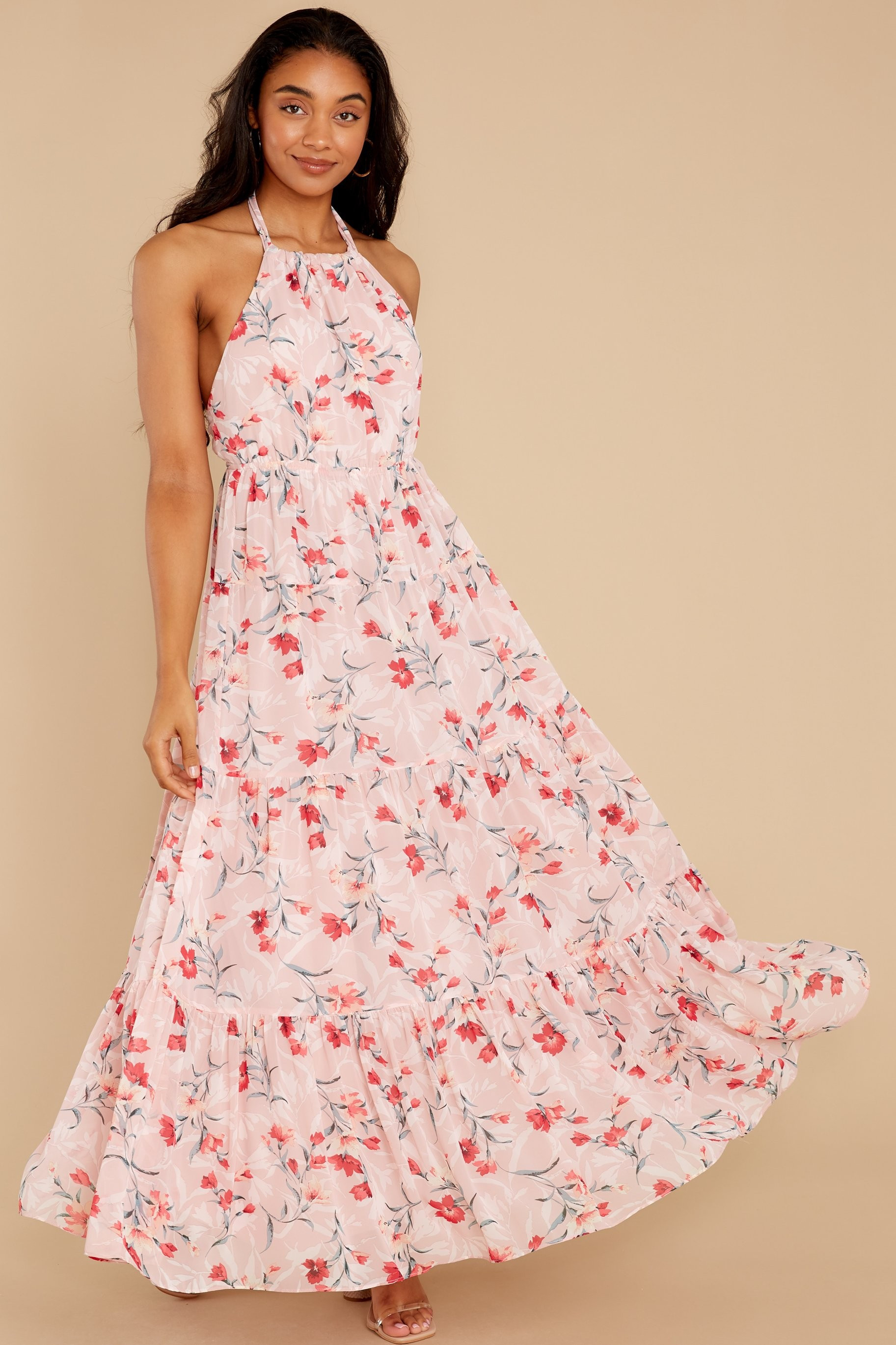 Heat Of The Moment Blush Floral Print Maxi Dress | Red Dress 