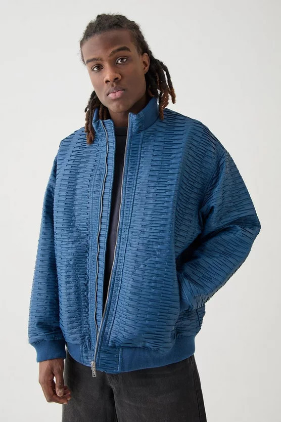 Oversized Pleated PU Bomber Jacket | boohooMAN (DE, IE & UK)