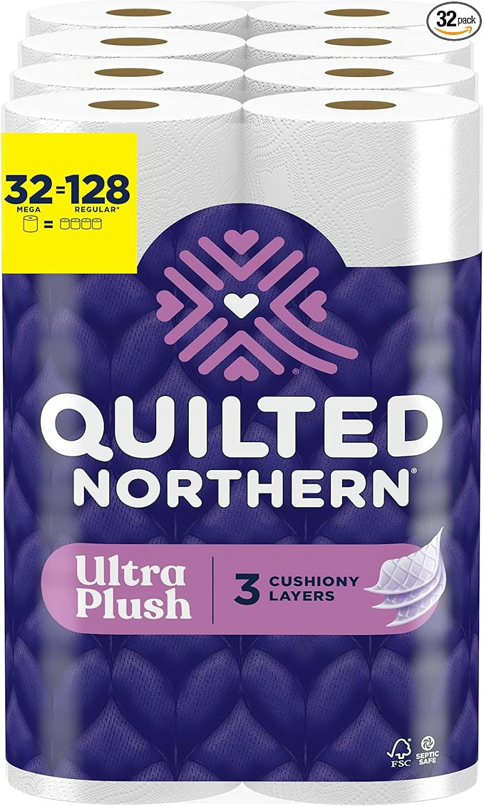 Quilted Northern Ultra Plush Toilet Paper, 32 Mega Rolls = 128 Regular Rolls, 3X Thicker*, 3 Ply ... | Amazon (US)