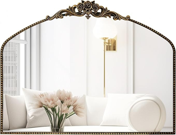 AIXI HOME Black Arched Mirror, 40" x 30" Traditional Vintage Antique Mantel Mirror with Ornate Me... | Amazon (US)