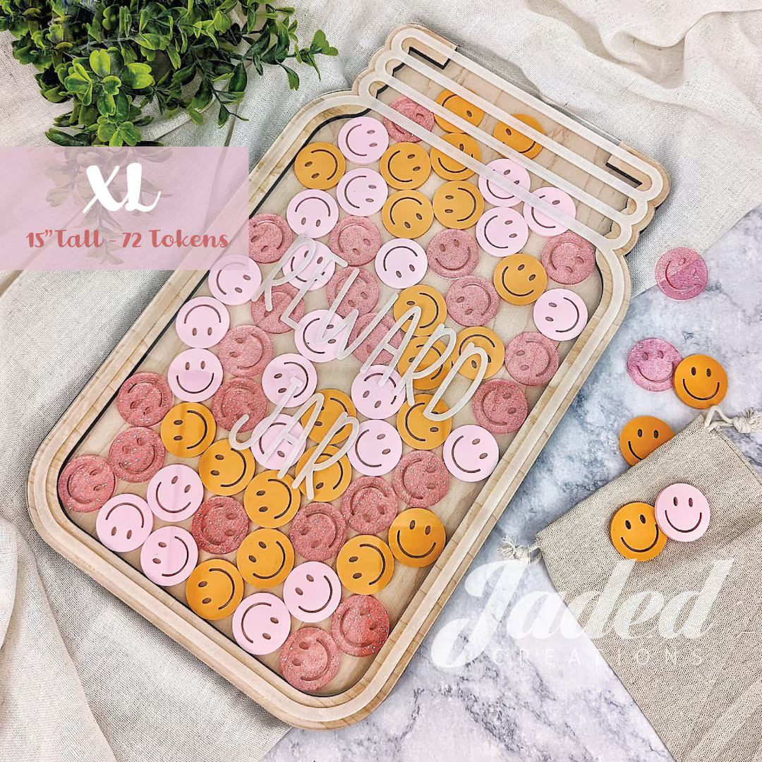 Custom XL Reward Jar with Tokens Classroom Teacher Star Jar Chore Chart Gifts for Kids Fridge Woo... | Etsy (US)