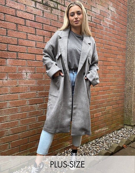 Native Youth Plus relaxed long line coat with patch pockets | ASOS (Global)