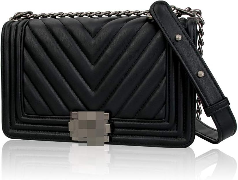 Women's Classic Quilted Crossbody PU Leather Purse Shoulder Bags Golden Chain Satchel Handbags | Amazon (US)