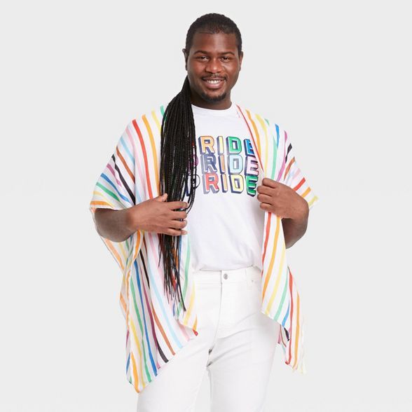 Pride Gender Inclusive Adult Rainbow Striped Ruana Scarf | Target