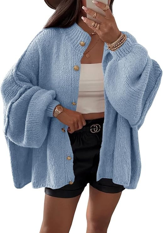 Saodimallsu Womens Oversized Cardigans Long Lantern Sleeve Button Down Chunky Knit Loose Fall Swe... | Amazon (US)