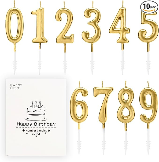 Beanlieve 10-Pieces Numeral Birthday Candles - Cake Numeric Candles Number 0 1 2 3 4 5 6 7 8 9,Us... | Amazon (US)