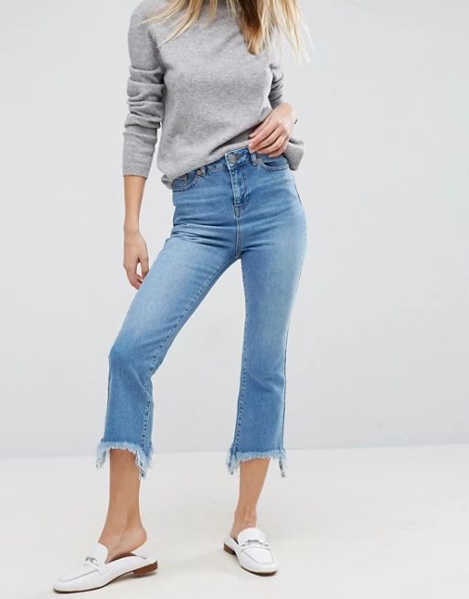 ASOS Cropped Flare Jeans in Mid Stonewash with Arched Hem | ASOS US