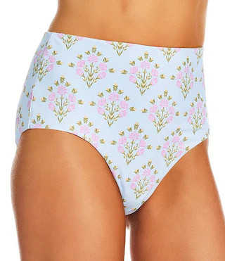 A Loves A Traditional Blooms Ice Blue Reversible High Waist Swim Bottom | Dillard's | Dillard's